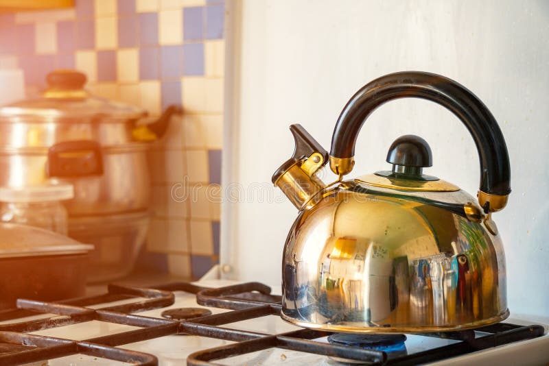 Kettle on a gas stove stock image. Image of boil, handle 110053889