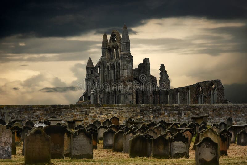 Whitby abbey and cemetery stock photo Whitby abbey and cemetery stock photo