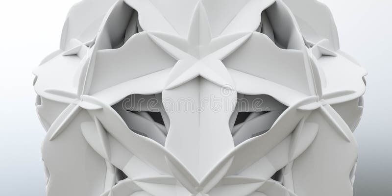 White abstract alien randomized symmetric shape geometric object 3d render illustration with futuristic minimalistic design pattern wallpaper background backdrop