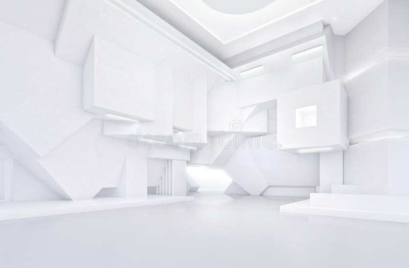 White Abstract Interior Of Modern Open Space Stock