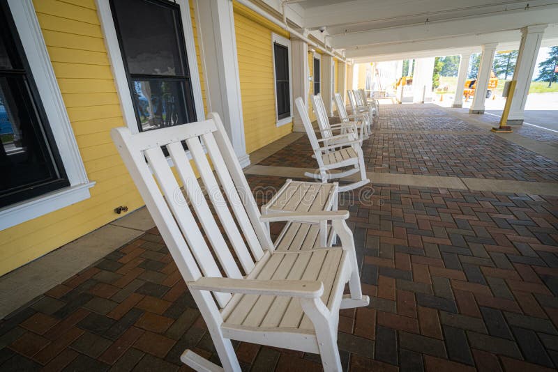 White Adirondack Chairs on the Porch Stock Image Image of patio, sitting 261378511