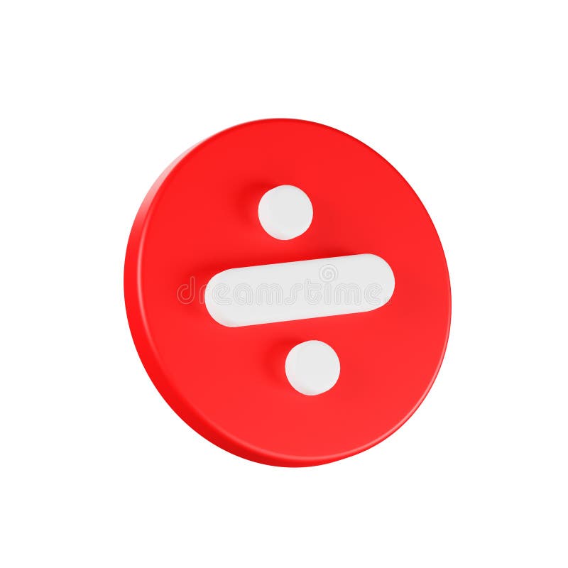 White Arithmetic Division Sign on Red Button Circle Shape, 3d ...