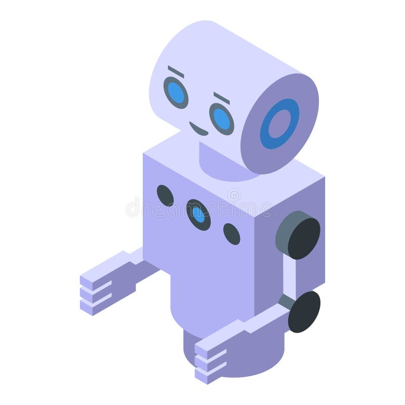 Isometric white robot smiling with blue eyes vector illustration