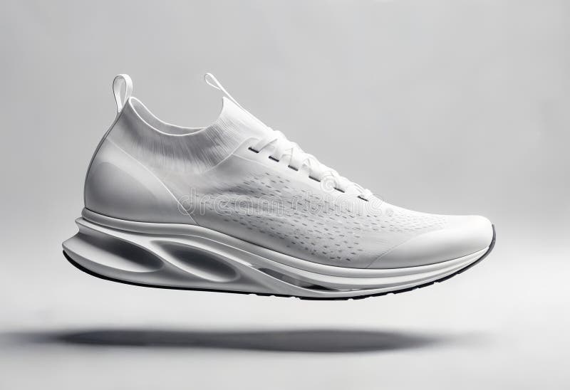 White Athletic Shoe with Innovative Cushioned Sole Designed for Maximum