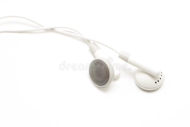 White audio earbuds isolated on white background