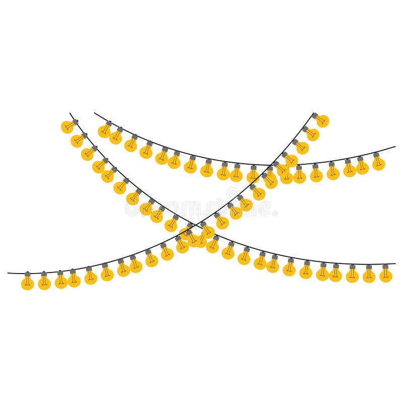 White Background with Colorful Festoons Yellow Bulb Lights Stock Vector