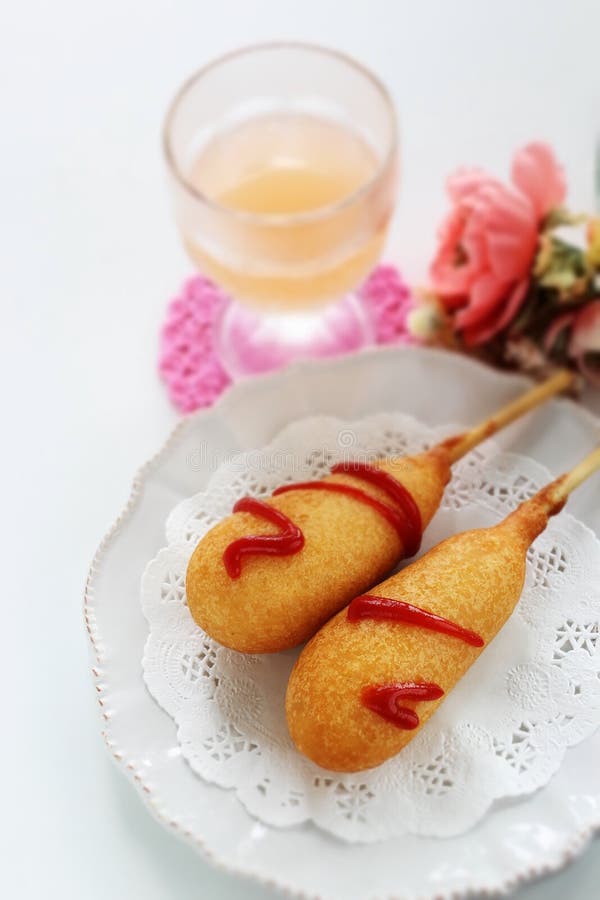 Corn Dog on Dish with Copy Space Stock Image Image of copy, mulitple