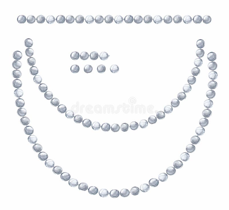 White background with hanging beautiful shiny painted watercolor garlands of silver beads. Vector Set for festive design