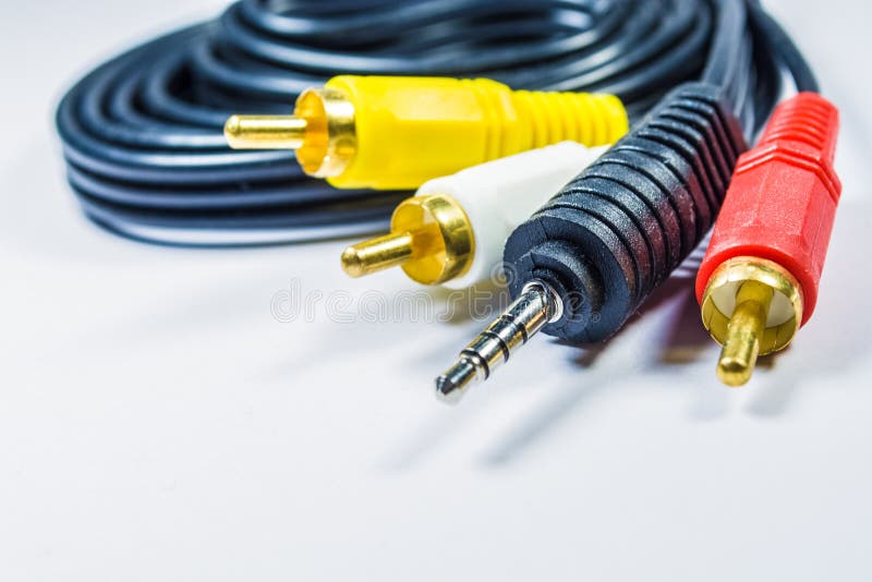 On White Background Hank of Black Cables with Multicolored Plugs Tulip