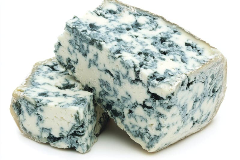 A white background isolates blue cheese varieties like dor blue and roquefort royalty free stock images