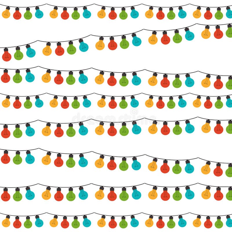 White Background With Set Of Colorful Festoons Bulb Lights Stock Vector