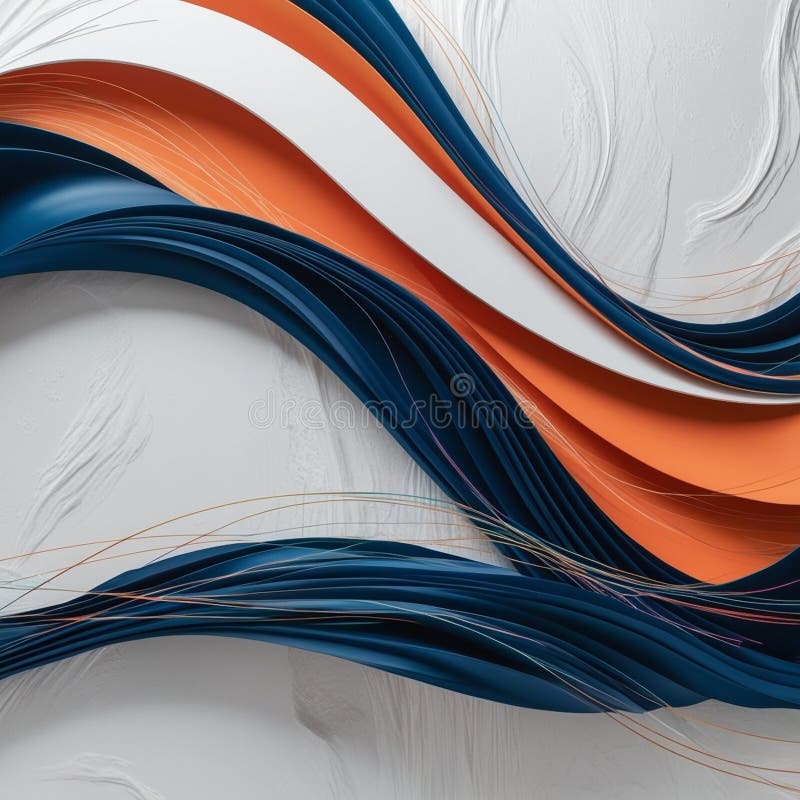 White background with textured waves in dark blue and orange colors. Soft multi-colored lines on a white background. vector illustration