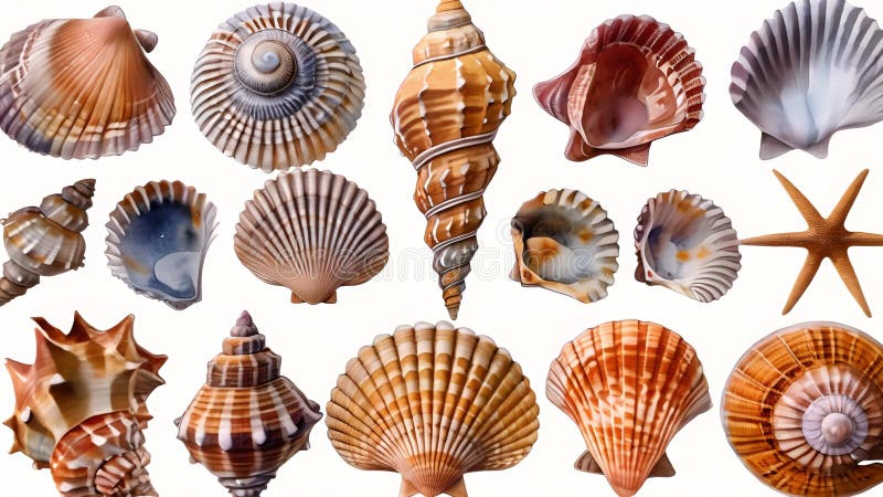 White background with watercolor shells. royalty free illustration