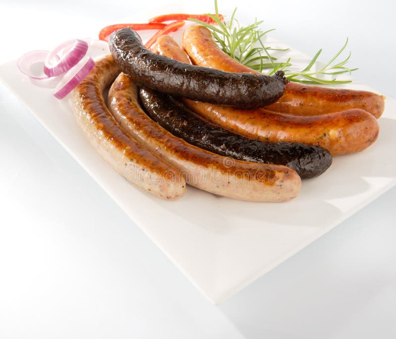 White Baked Sausage and Grilled Black Pudding Stock Image Image of center, lard 19486169
