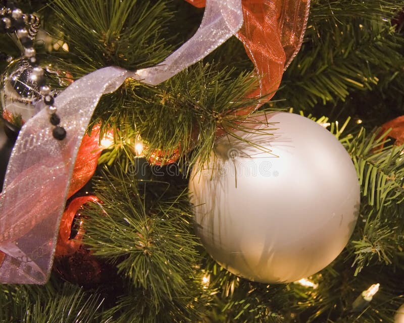 White Ball and Ribbon Ornament stock photography