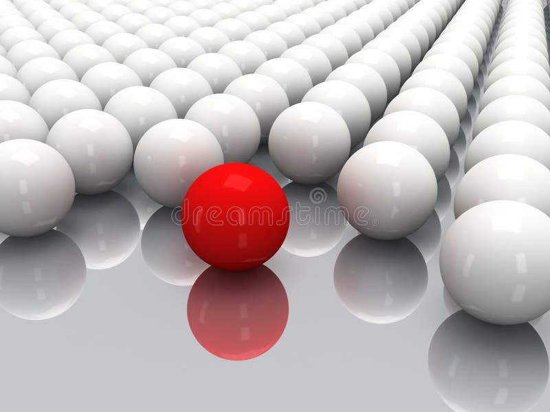 White balls and red sphere