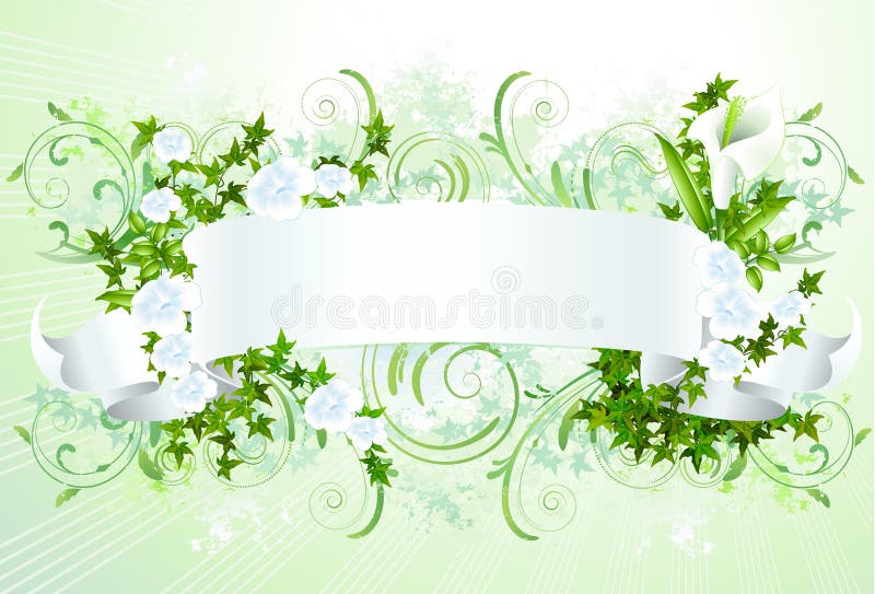 White banner with flowers