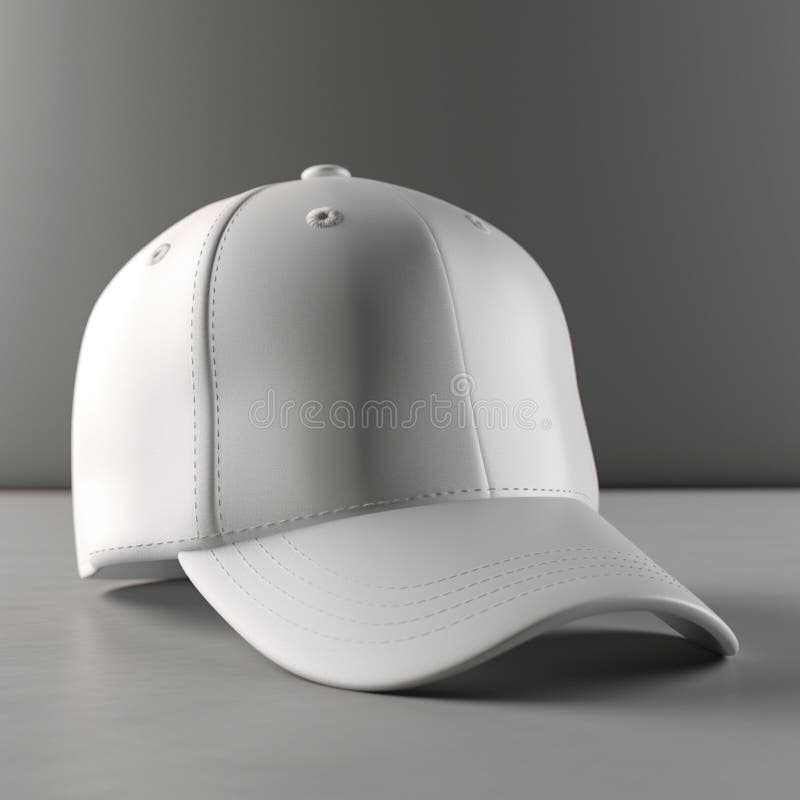 White Baseball Cap. Front View. Isolated on Gray Background Stock