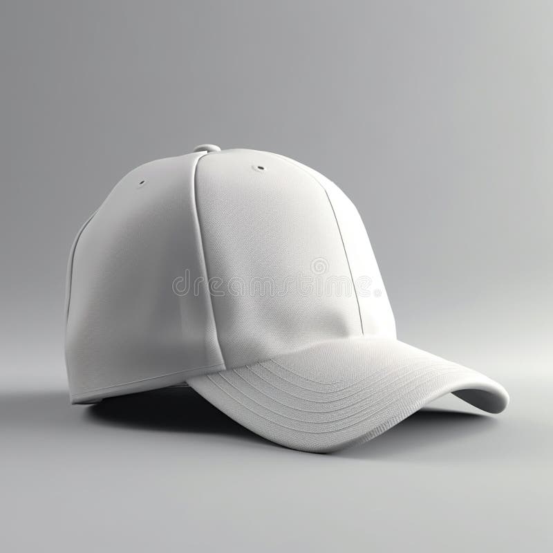White Baseball Cap. Front View. Isolated on Gray Background Stock