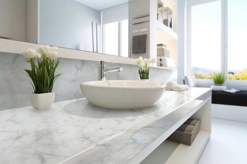 Modern Bathroom Marble Counter With Decorations Stock Photo, Picture and  Royalty Free Image. Image 96631753.