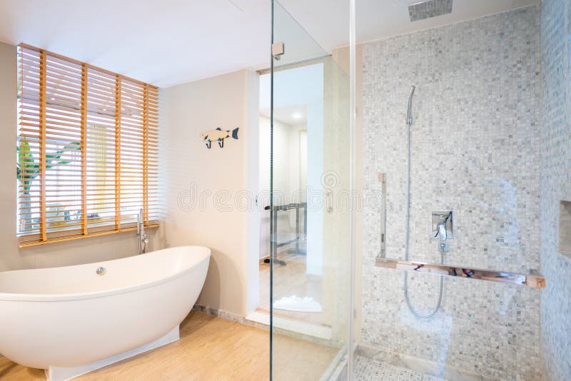 White Bathtub in Luxury Bathroom Stock Image Image of decorate, white