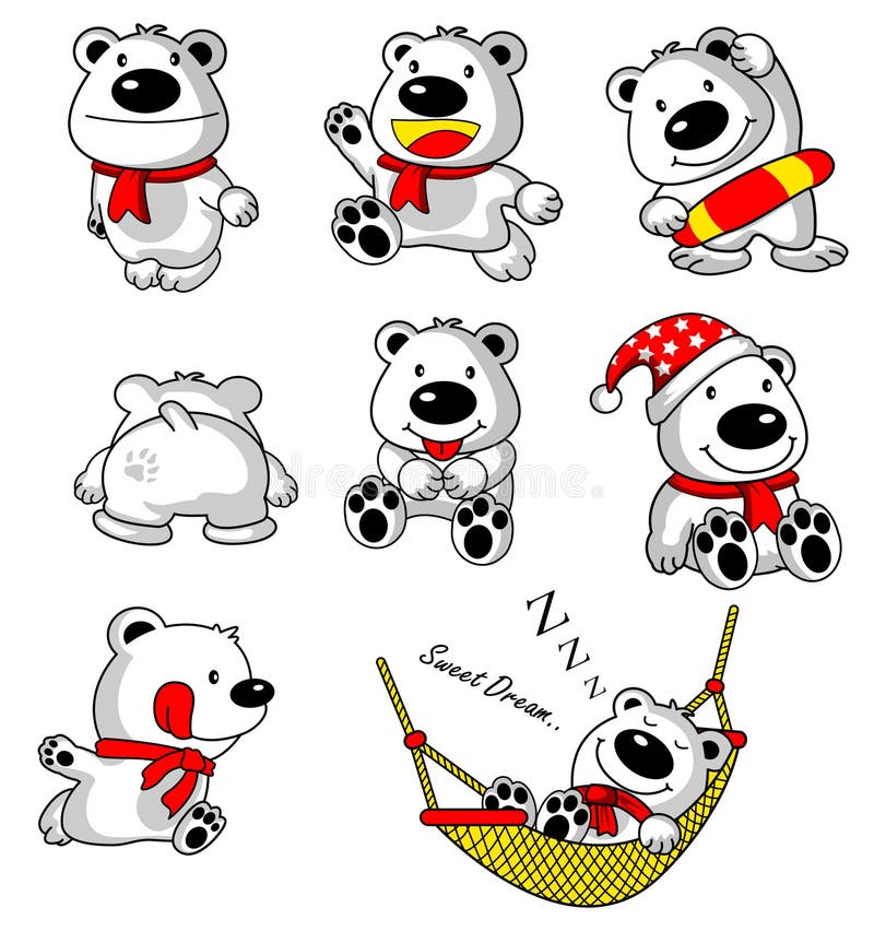 White Bear Cartoon Collection Stock Illustration Illustration of