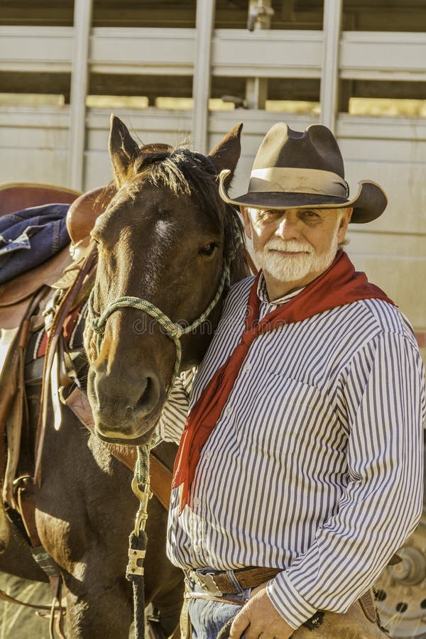 White Bearded Cowboy by his Horse