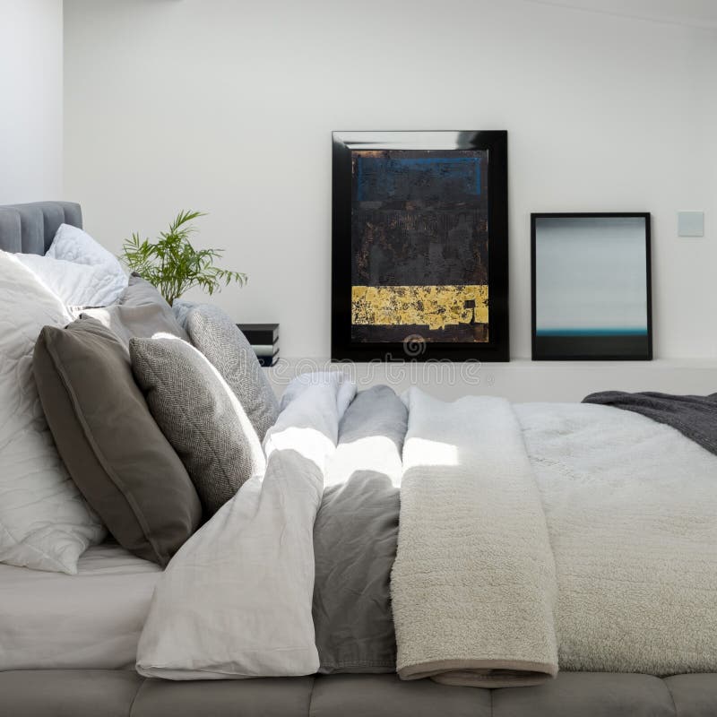 White Bedroom with Comfortable Bed Stock Image Image of flat, apartment 198338167