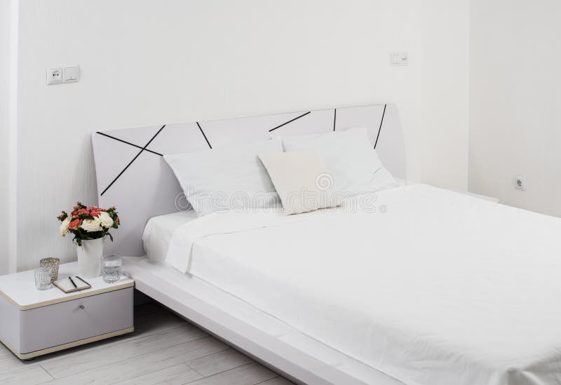 White bedroom. Indoor, design.