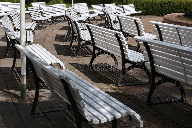 White Benches on the Concert Stage at the Park Stock Image Image of