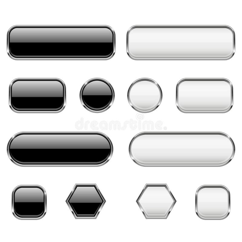 Black Buttons 3d Glass Icons Chrome Stock Vector (Royalty Free