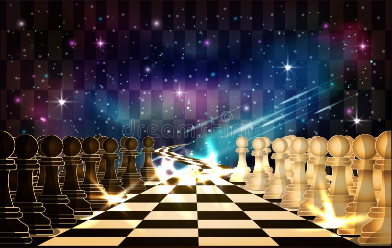 White and Black Chess Paws on night starry sky chessboard vector illustration