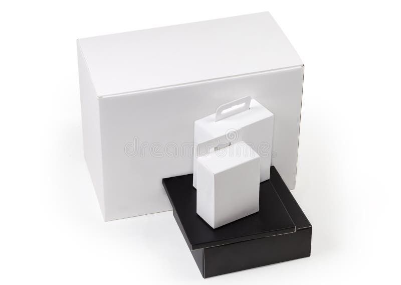 White and Black Rectangular Cardboard Packing Boxes Different Sizes