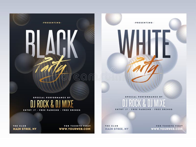 White and black sensation party flyer with time, date and venue details. White and black sensation party flyer with time, date and venue details