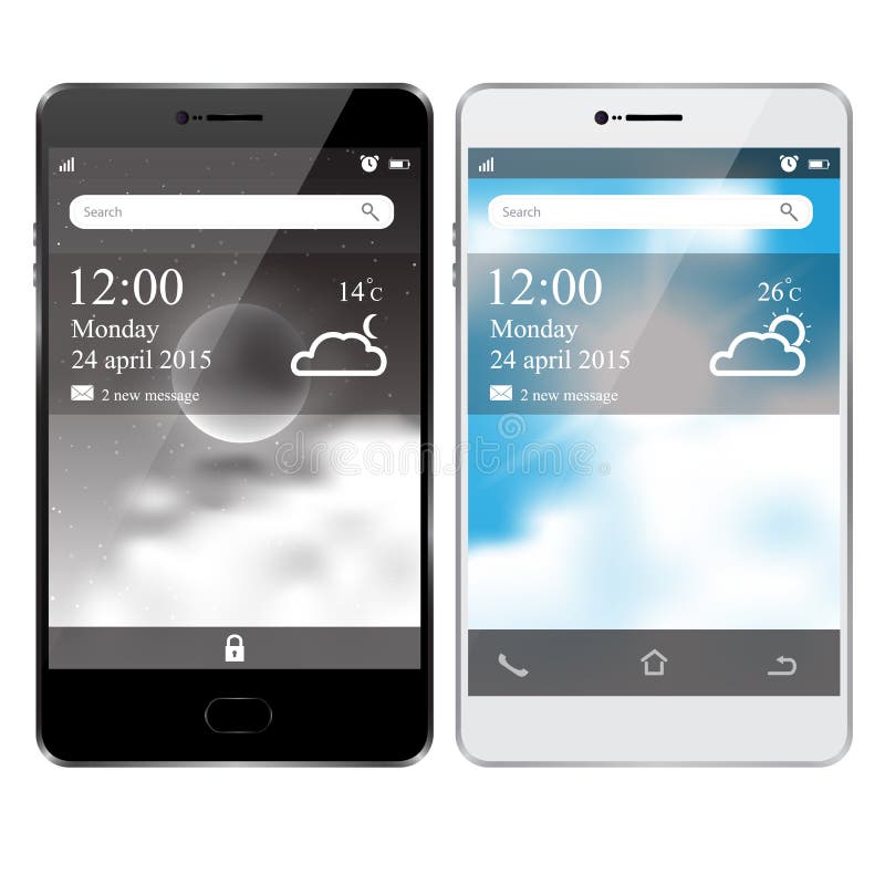 White and Black Smartphone Realistic with Screen Display Stock Vector