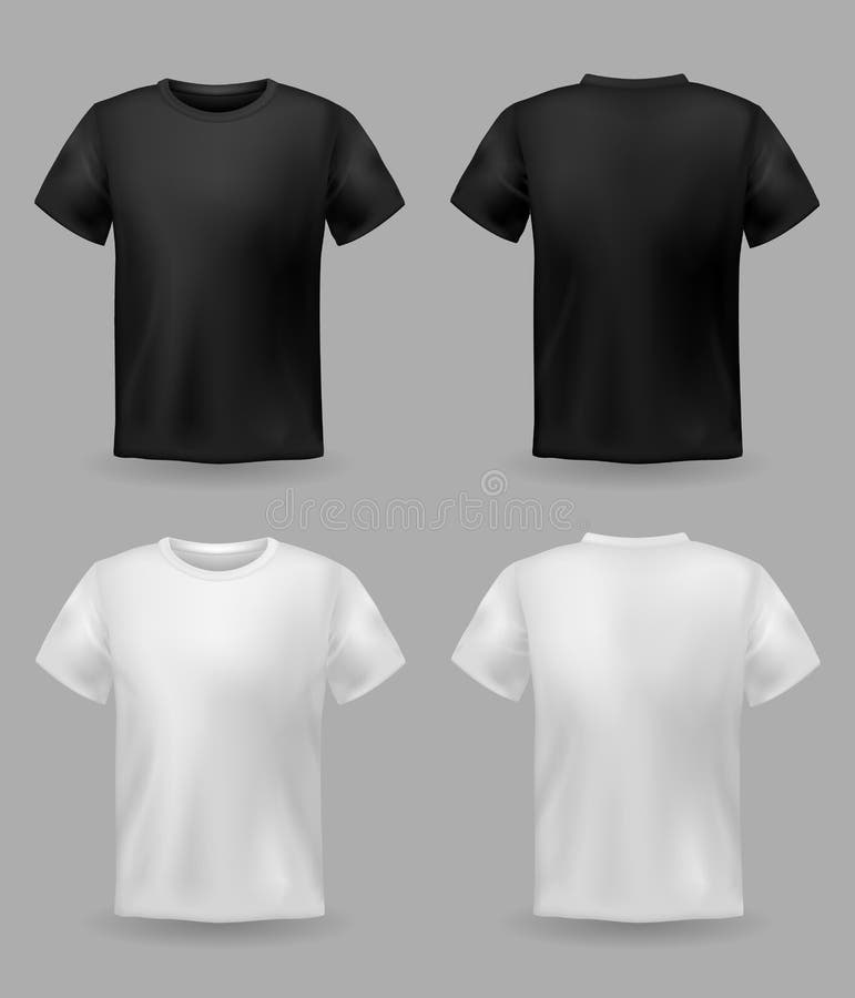 White and black t-shirt mockup. Sport blank shirt template front and back view, men and women clothes for fashion print