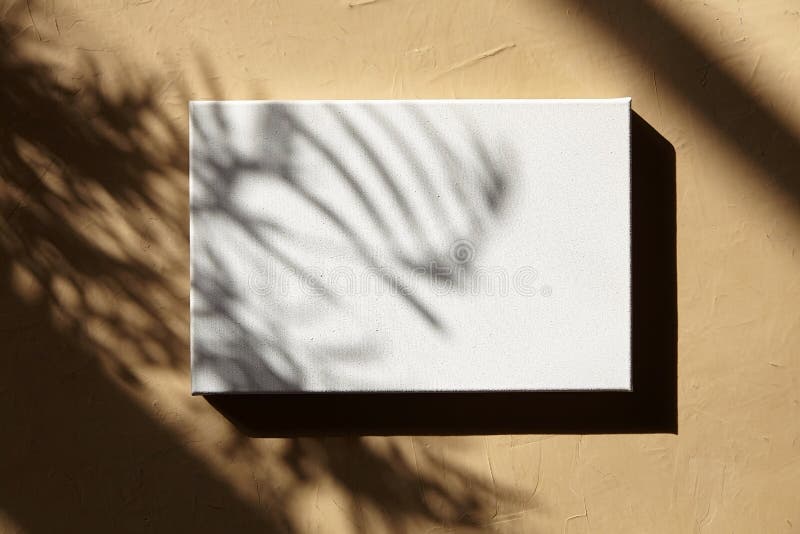 White Blank Canvas Hanging on Wall with Shadows. Mockup Stock Photo Image of concept, beige