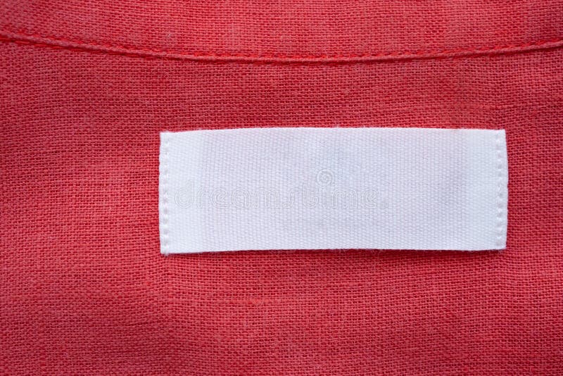 White Blank Clothing Tag Label on Red Linen Shirt Fabric Texture ...