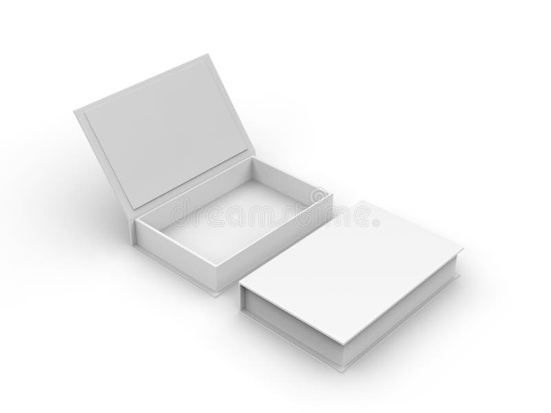 White blank hard cardboard rectangular book box mock up template, 3d illustration. royalty free illustration