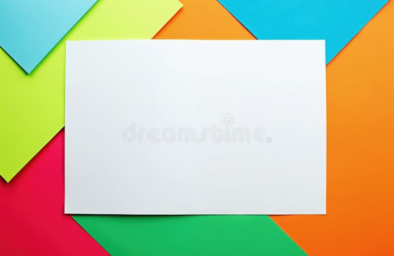 White blank paper sheet on multicolored background flatlay. Top view copy space. Empty paper mockup. Perfect for text layout royalty free illustration