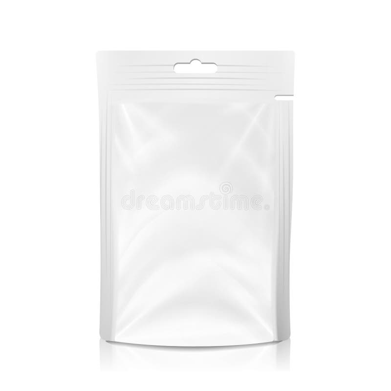 White Blank Plastic Pocket Bag Vector. Realistic Mock Up Template Of Plastic Foil Food Or Drink Doypack Bag. Clean Hang stock illustration White Blank Plastic Pocket Bag Vector. Realistic Mock Up Template Of Plastic Foil Food Or Drink Doypack Bag. Clean Hang stock illustration