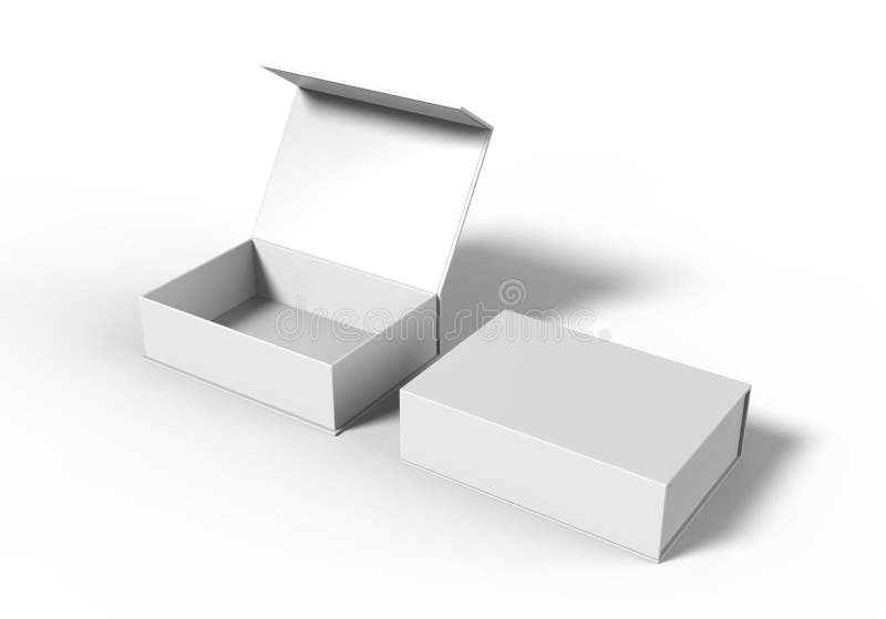 White blank rectangular hard cardboard box for branding presentation and mock up template, 3d illustration.