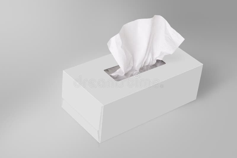 Download White Blank Tissue Box On Gray Background With Facial Tissue Stock Photo Image Of Isolated Napkin 135077180