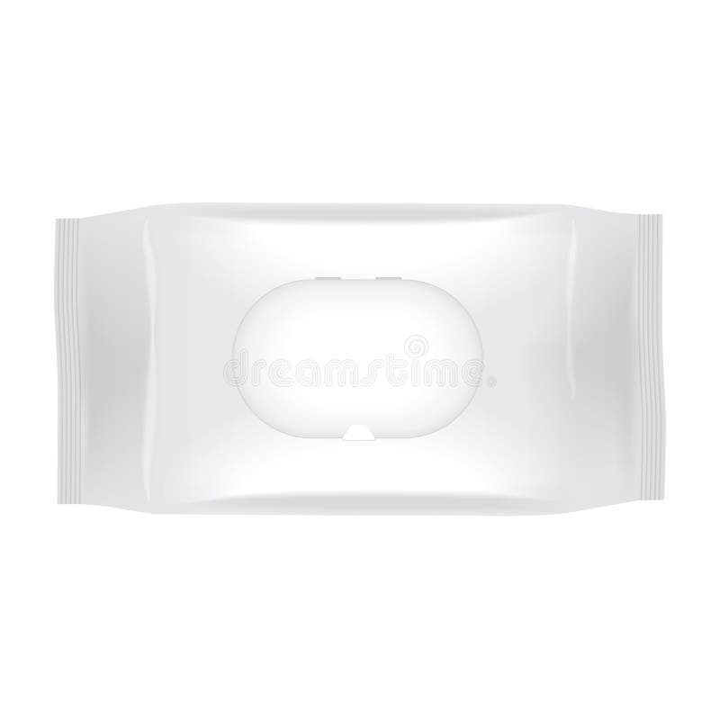 White Blank Wet Wipes Packaging Mock Up. Vector 3d Package Illustration