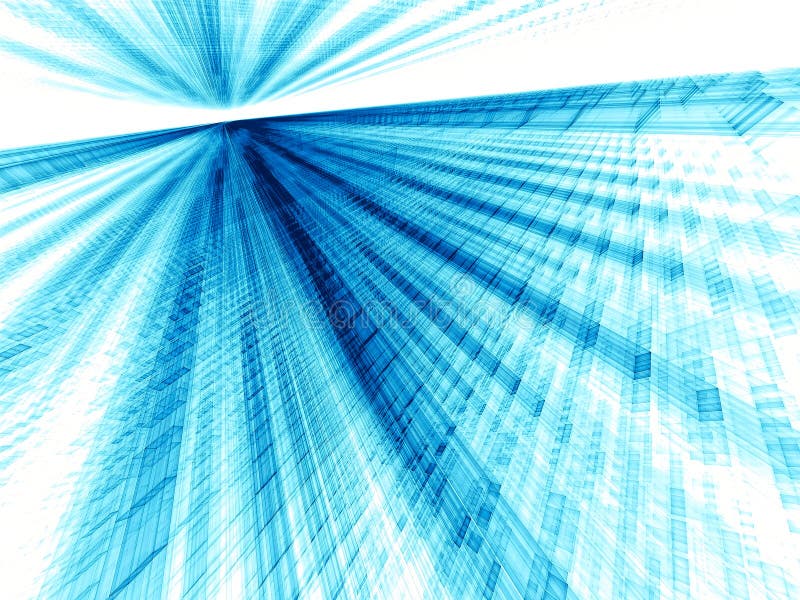 White and blue background - abstract digitally generated image. Simple technology background - abstract computer-generated image. Digital art: white and blue surface consist of blocks with rays of light. For banners, covers, web design.