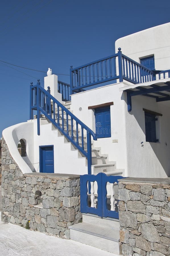 White-blue classic architecture of the houses