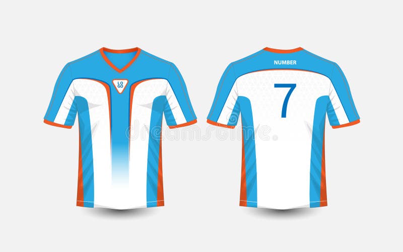 White, blue and orange pattern sport football kits, jersey, t-shirt design template royalty free illustration