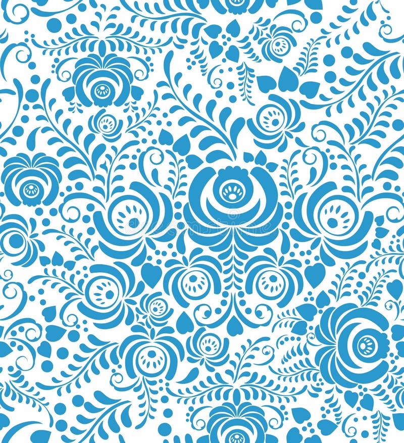 White and blue seamless pattern in Russian style