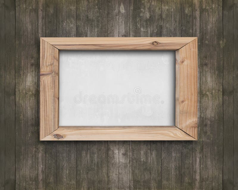 White board with wooden frame on old brown wood wall