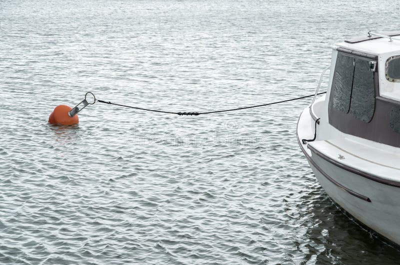 White Boat in Harbour with Red Buoy and Rope Stock Image Image of